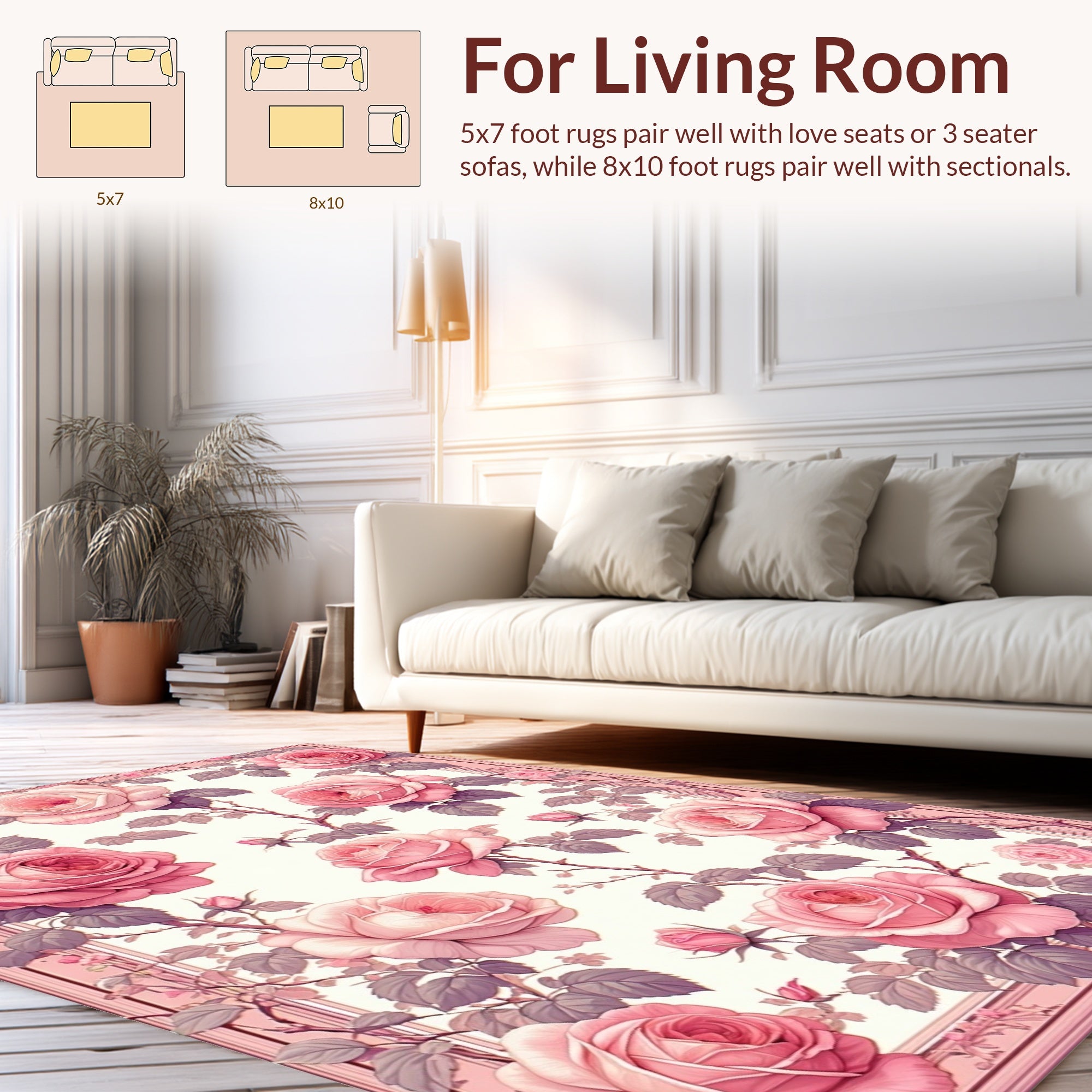 Pink Garden Rose Motif Rug