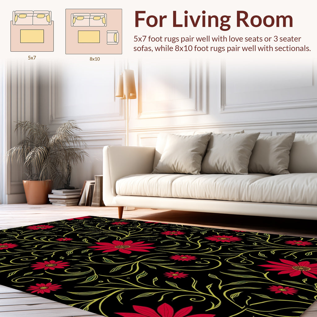 Red Flower Vine Pattern Rug