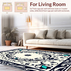Navy Teal Floral Classic Pattern Rug