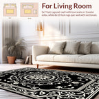 Ornate Black White Floral Scroll Rug