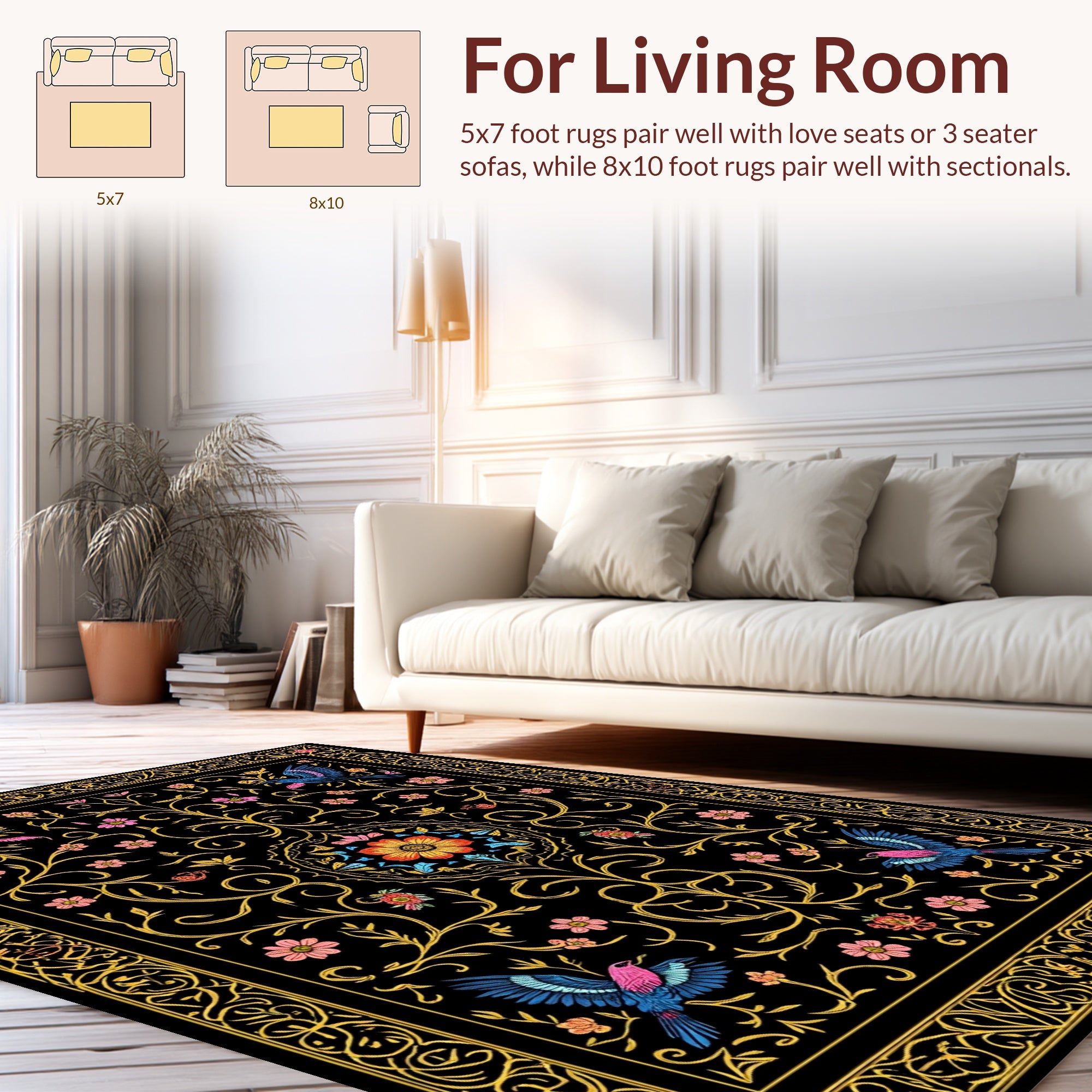 Ornate Floral Bird Exotic Design Rug