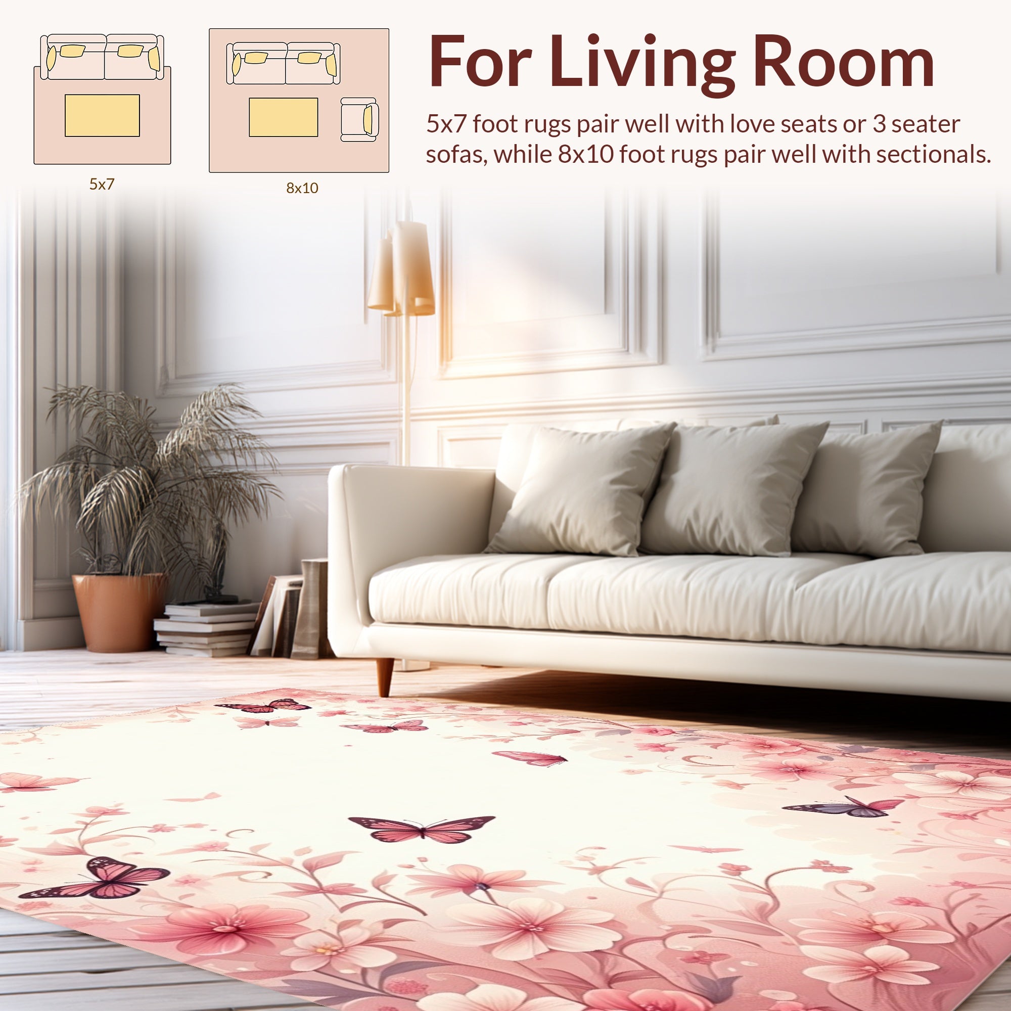 Pink Butterfly Floral Garden Art Rug