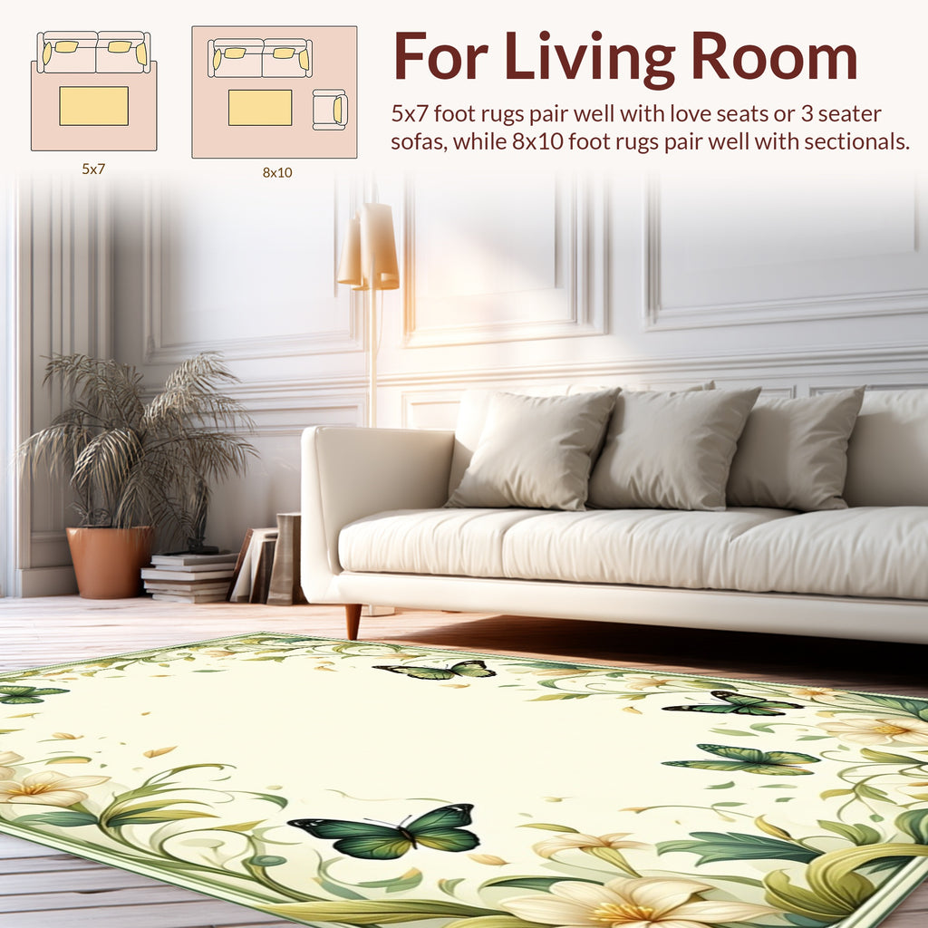 Delicate Floral Butterfly Garden Design Rug