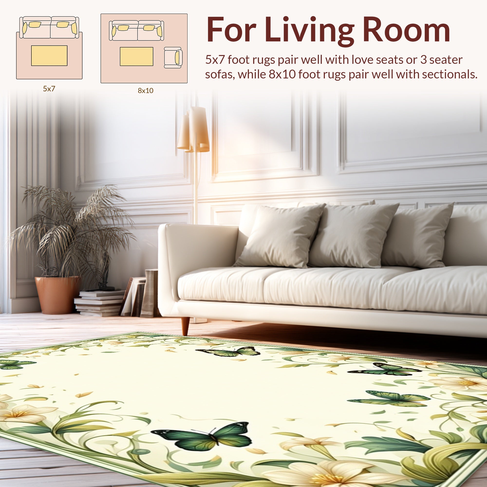 Delicate Floral Butterfly Garden Design Rug