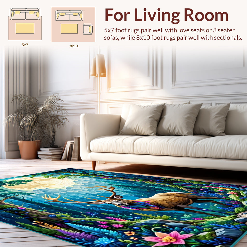 Whimsical Forest Deer Moon Magic Rug