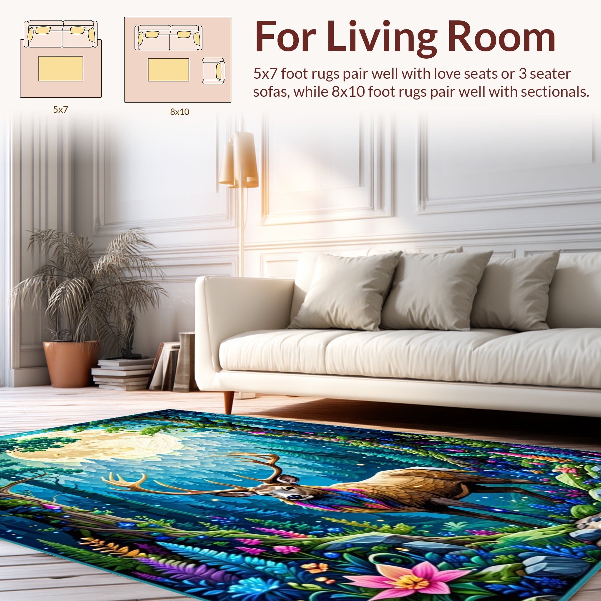 Whimsical Forest Deer Moon Magic Rug