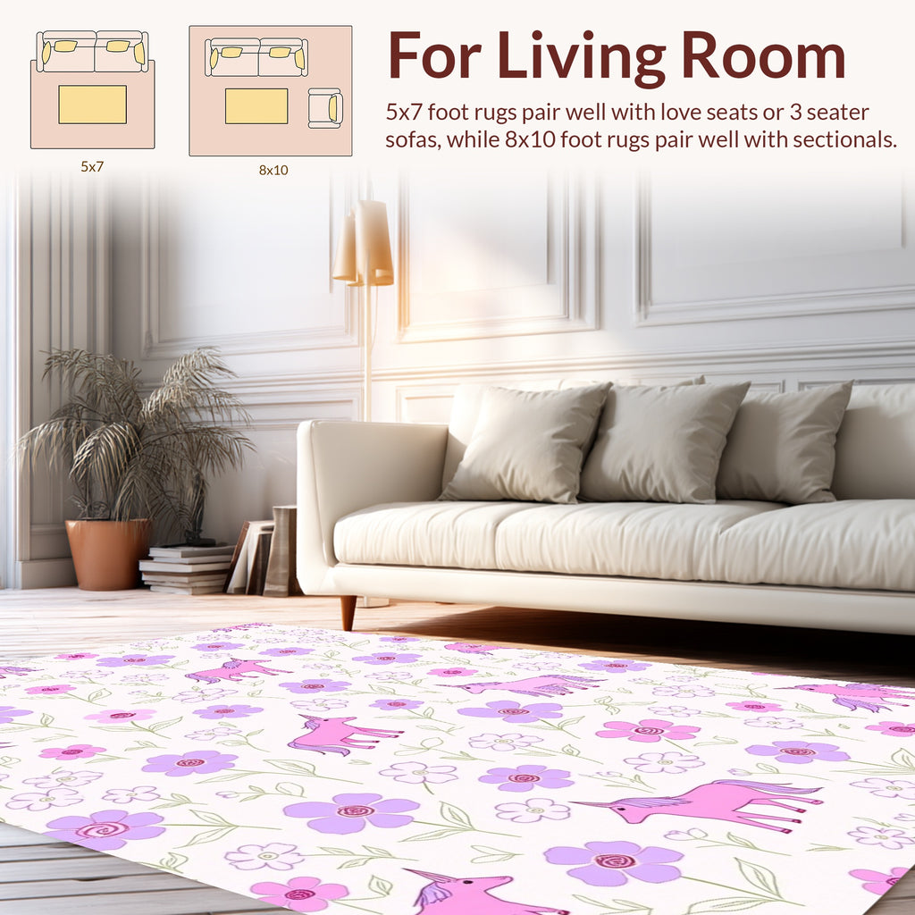 Pastel Unicorn Floral Meadow Design Rug