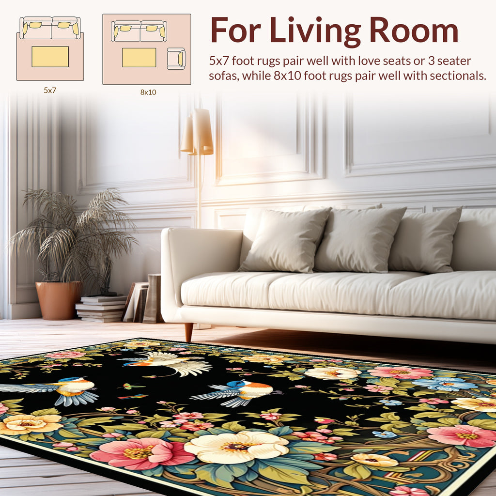 Birds and Blossoms Floral Garden Rug