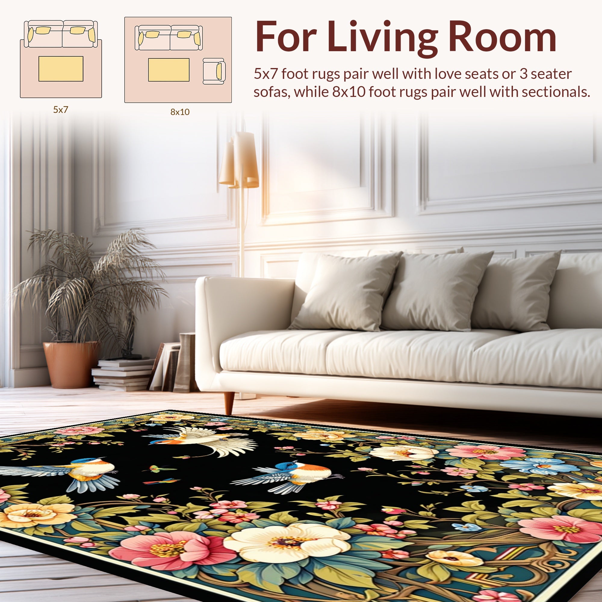 Birds and Blossoms Floral Garden Rug