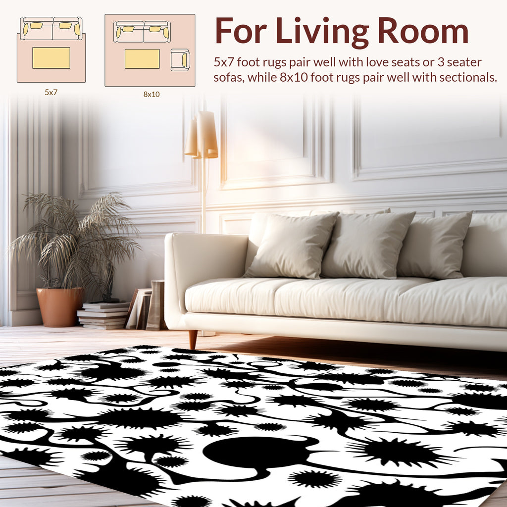 Abstract Black Spiky Organic Pattern Rug