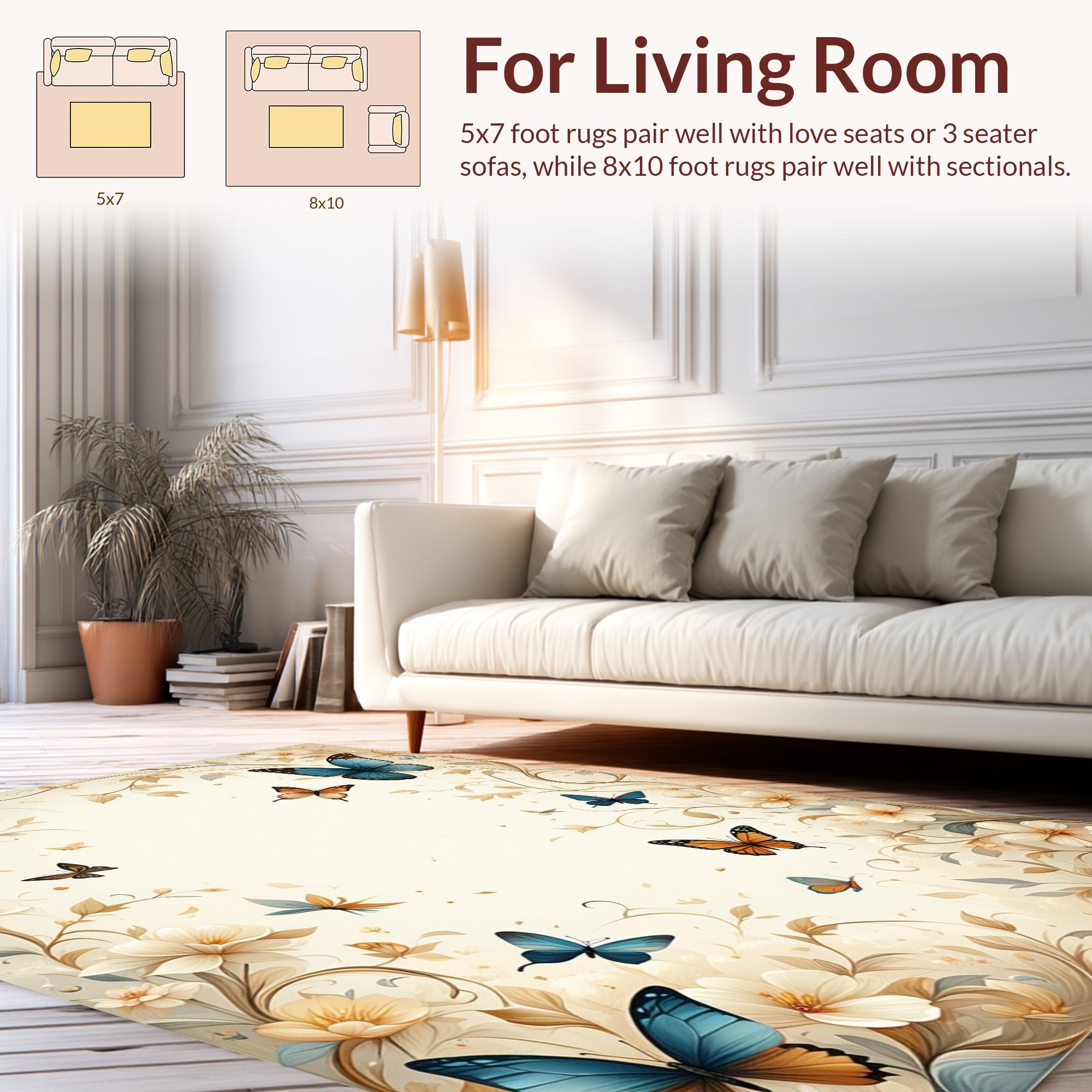 Whimsical Butterfly Floral Swirls Pattern Rug