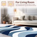 Abstract Blue Wave Line Pattern Rug