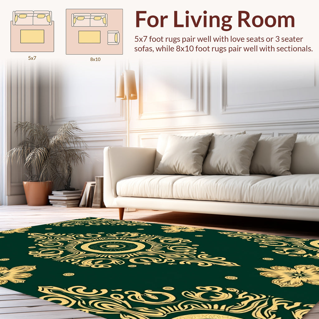 Ornate Golden Vine Mandala Pattern Rug