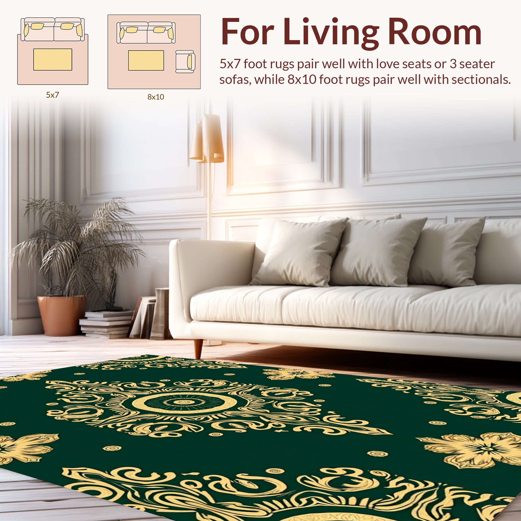Ornate Golden Vine Mandala Pattern Rug