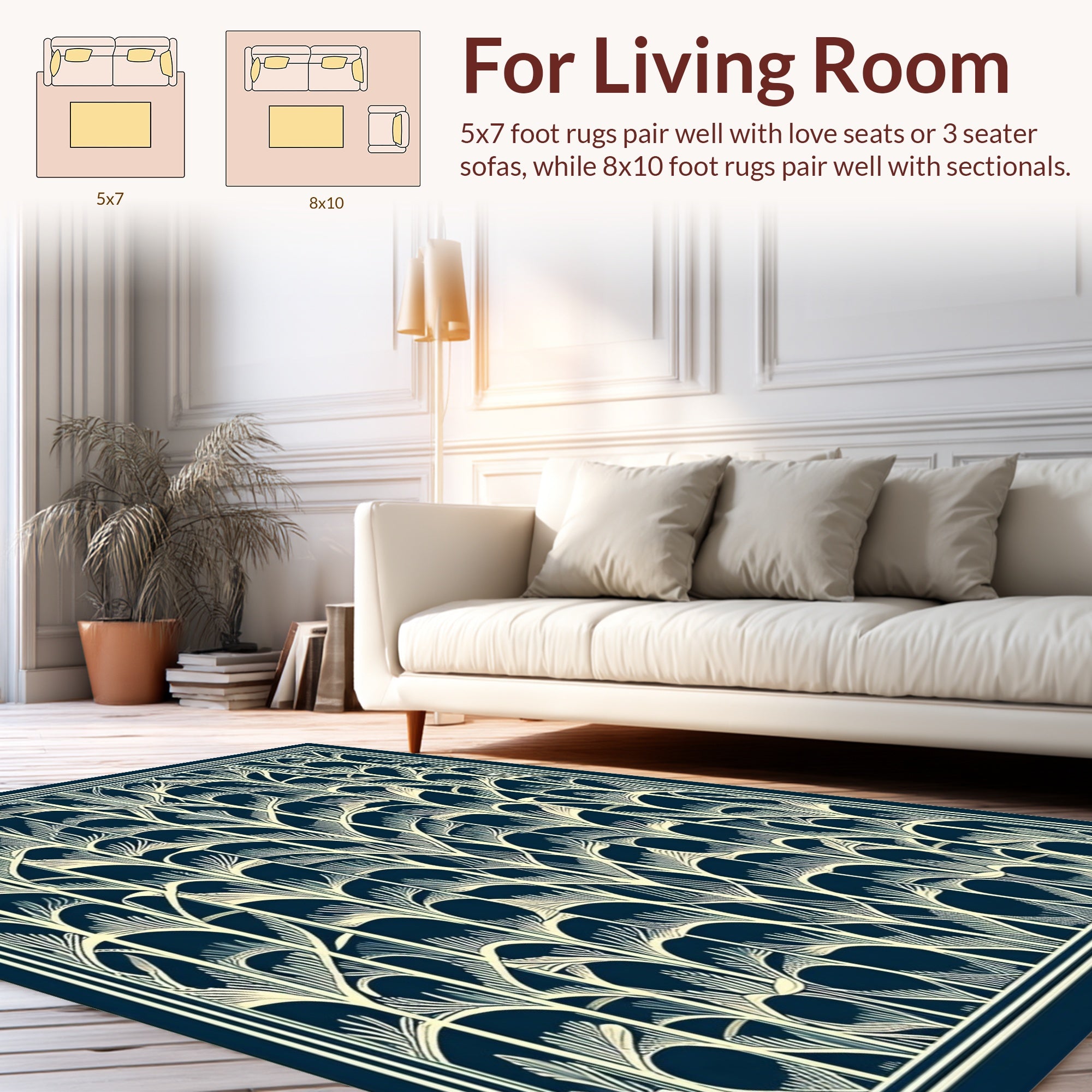 Art Deco Stylized Botanical Pattern Rug