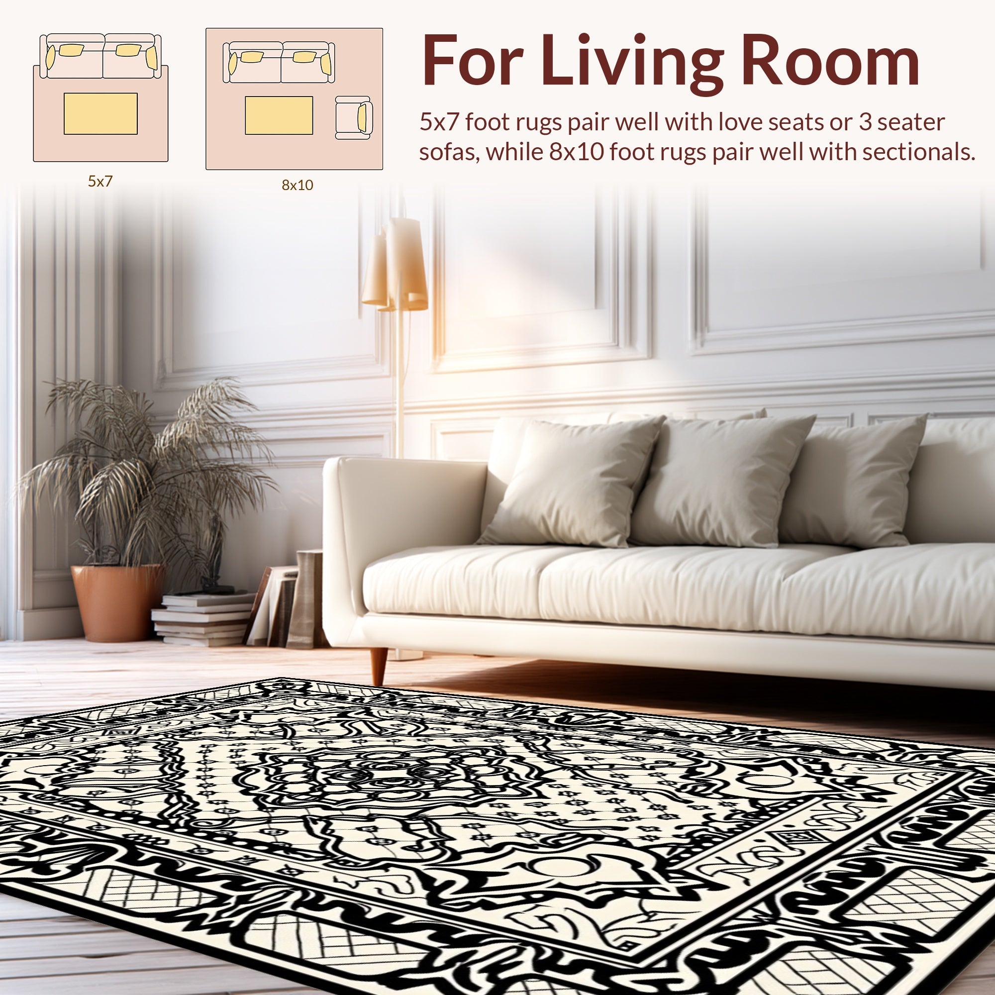 Intricate Black Geometric Symmetry Rug