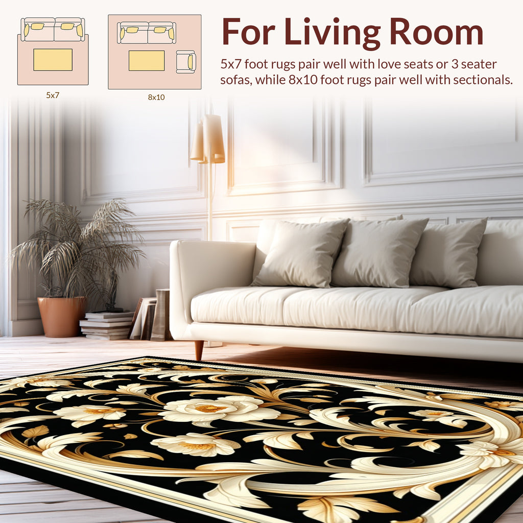Ornate Floral Cream Gold Pattern Rug