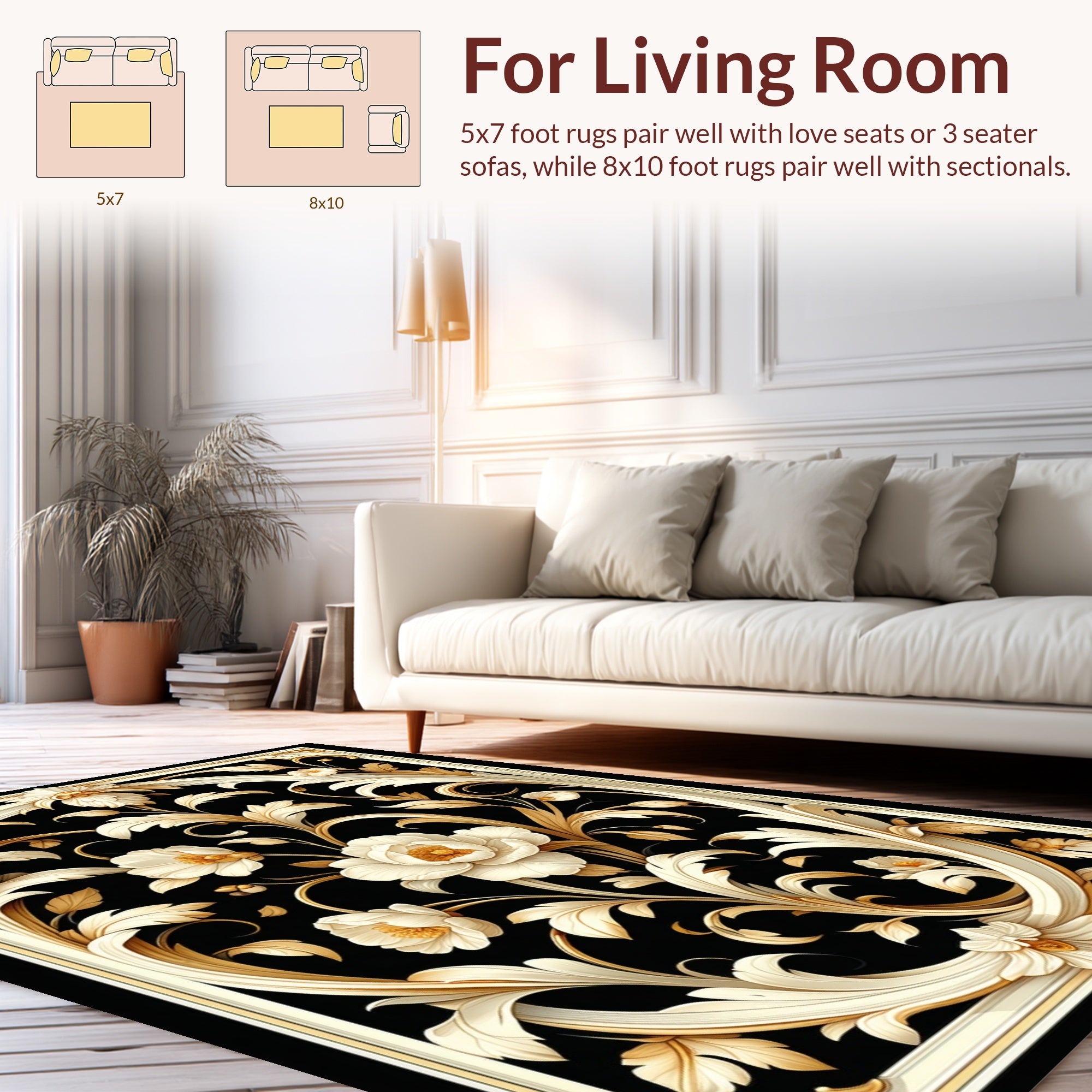 Ornate Floral Cream Gold Pattern Rug