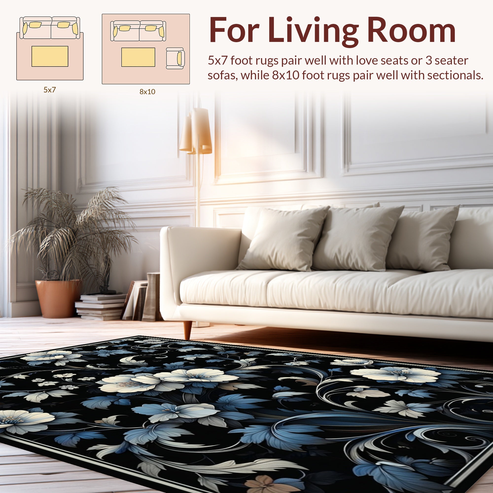 Dark Floral Vines Pattern Rug