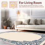 Ornate Blue Vine Scroll Border Design Rug