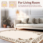 Ornate Brown Floral Scroll Border Rug