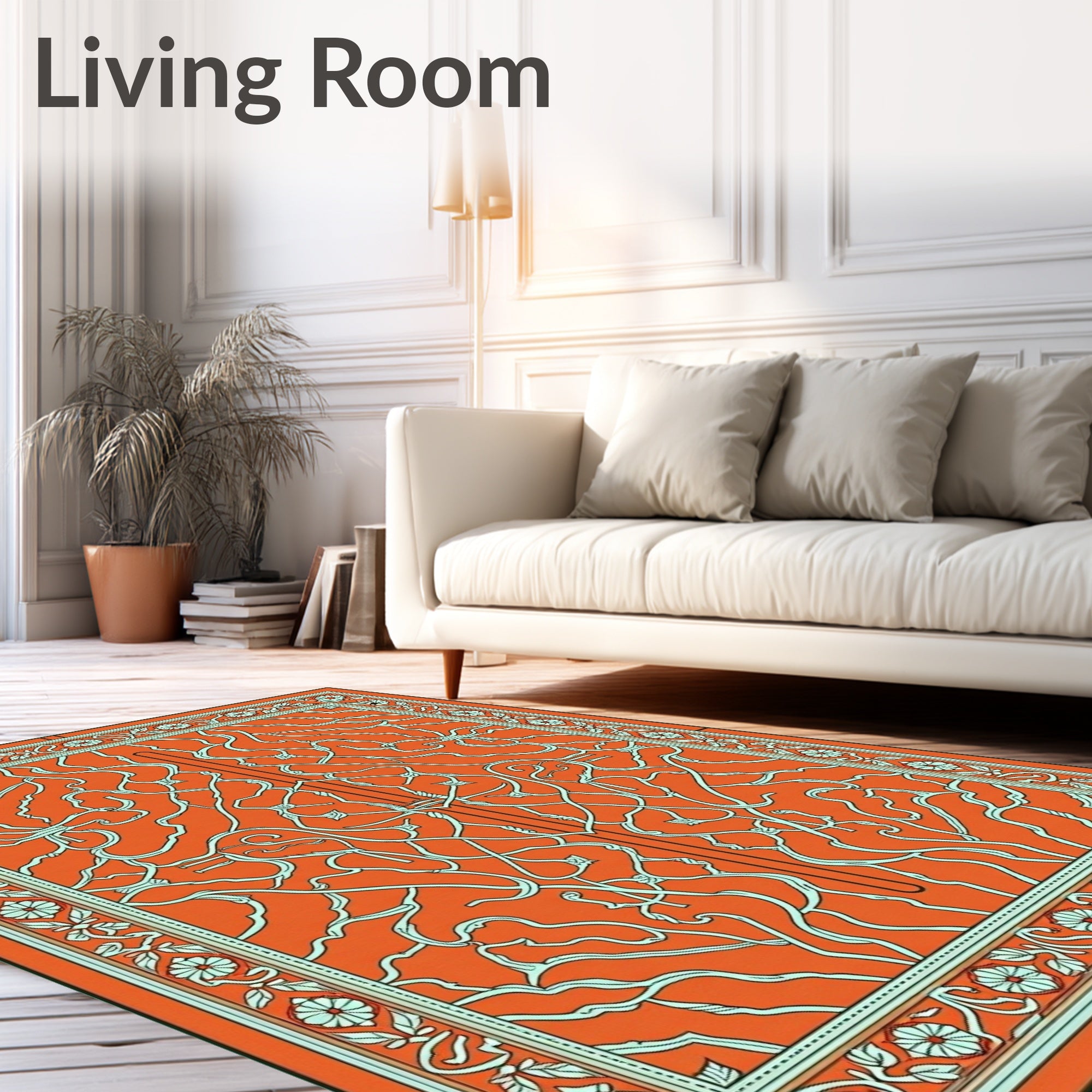 Orange Cyan Vine Mandala Rug