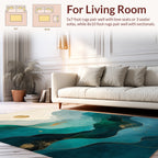 Serene Turquoise Gold Mountainscape Design Rug