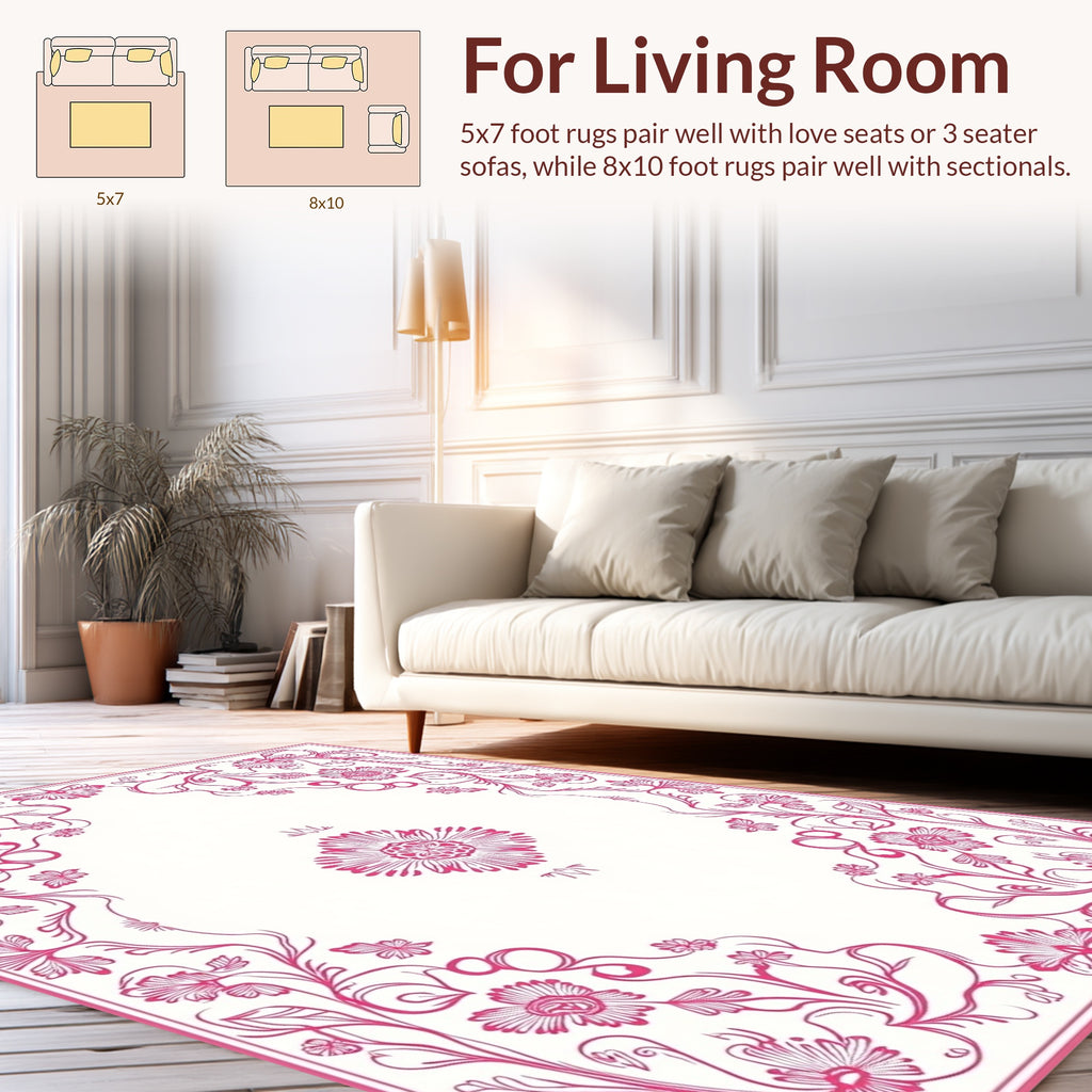 Elegant Pink Floral Swirls Design Rug