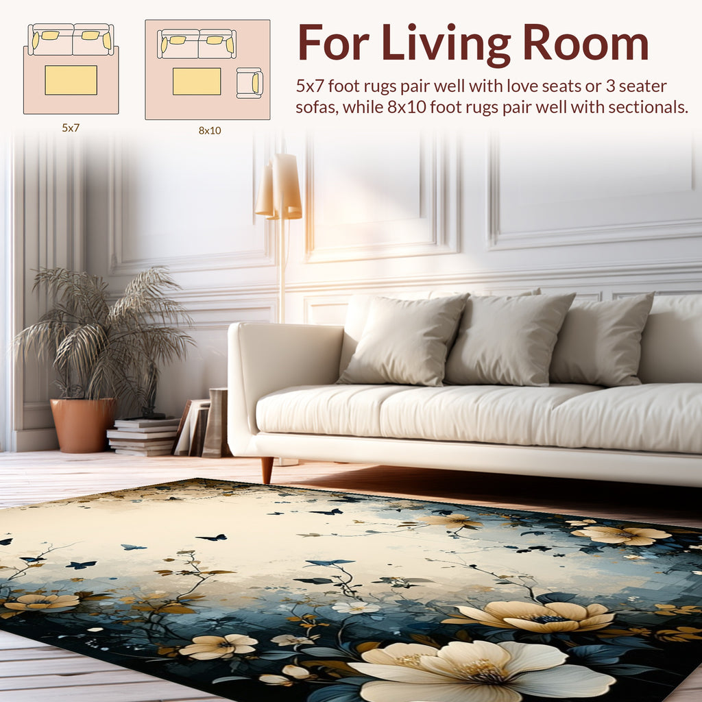 Ethereal Floral Butterfly Garden Design Rug