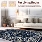 Elegant Floral Swirl Cream Navy Rug