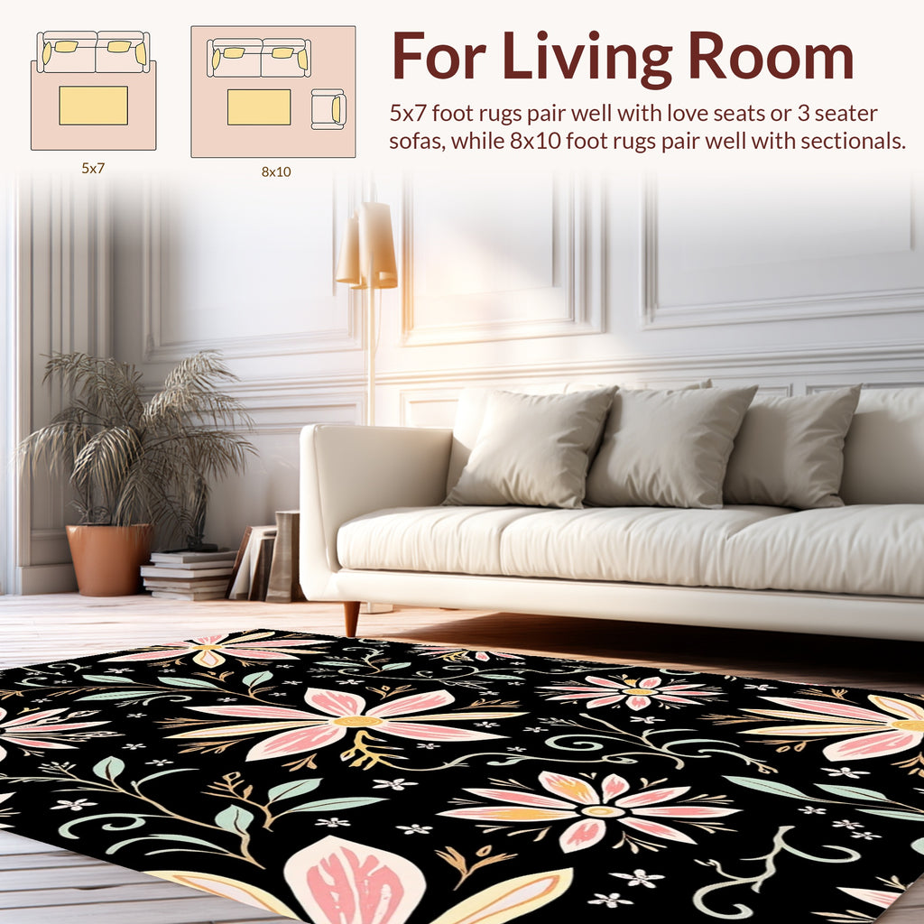 Floral Branches And Petals Pattern Rug