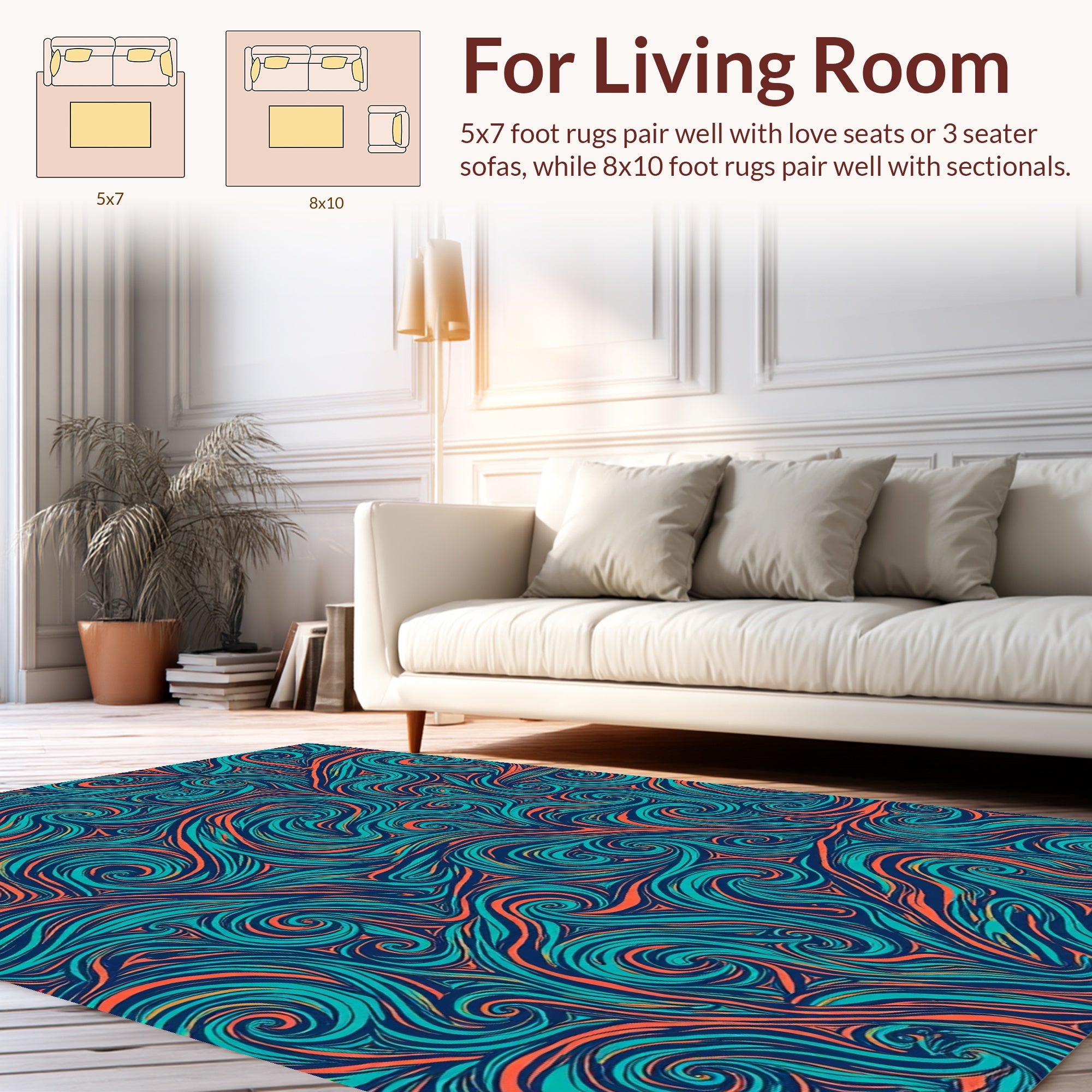 Teal Orange Swirl Vintage Pattern Rug