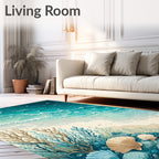 Ocean Waves And Shells Scenic Rug