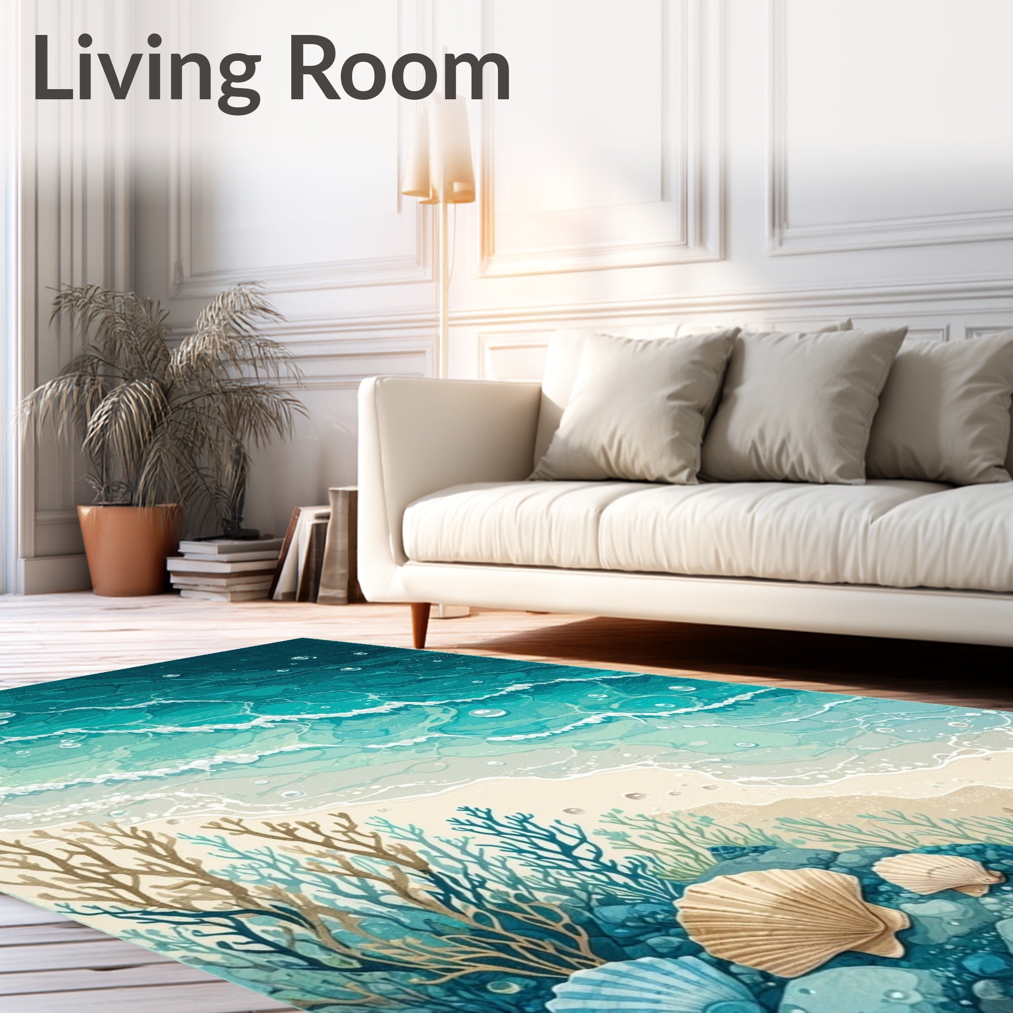 Ocean Waves And Shells Scenic Rug
