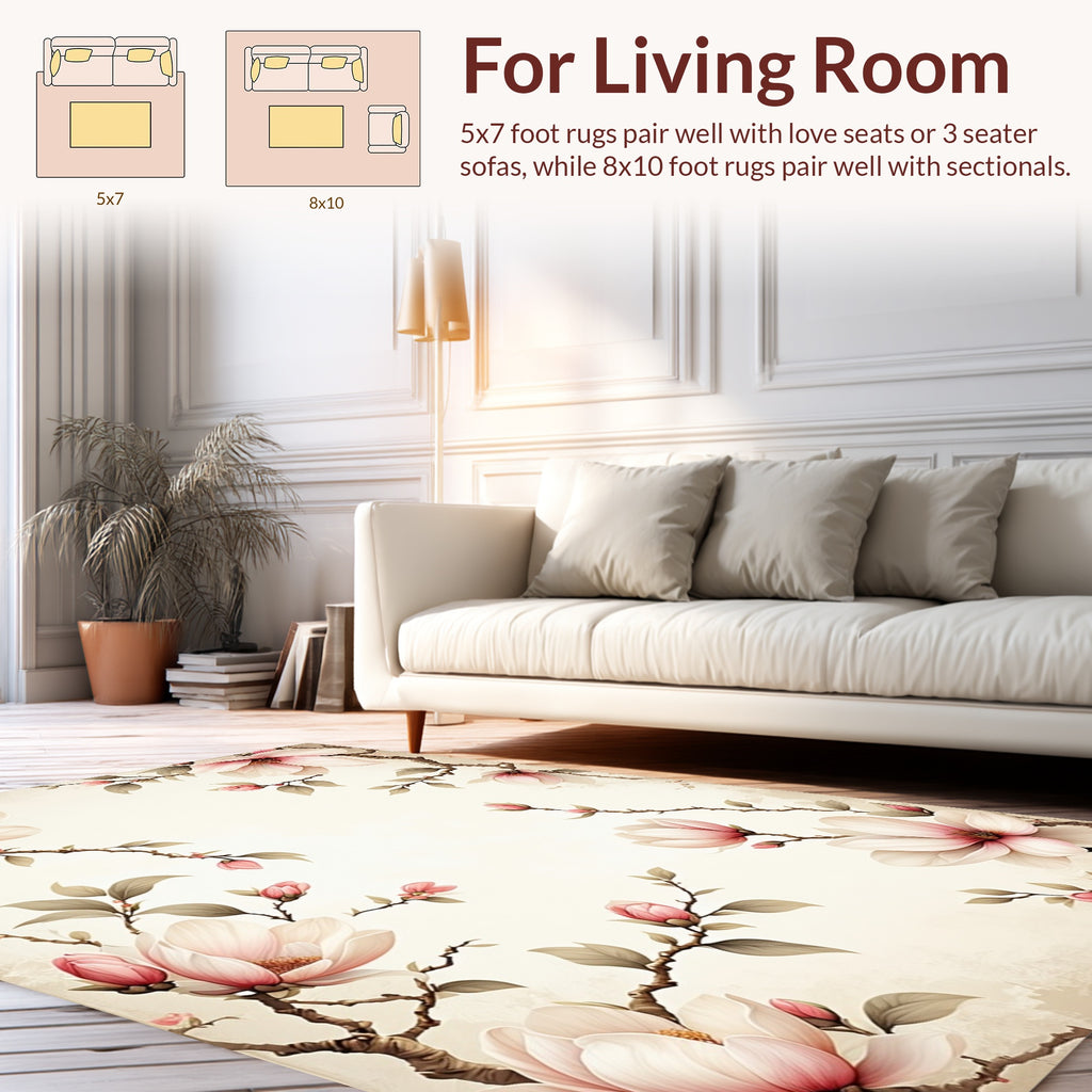 Soft Pink Blossom Branch Art Rug