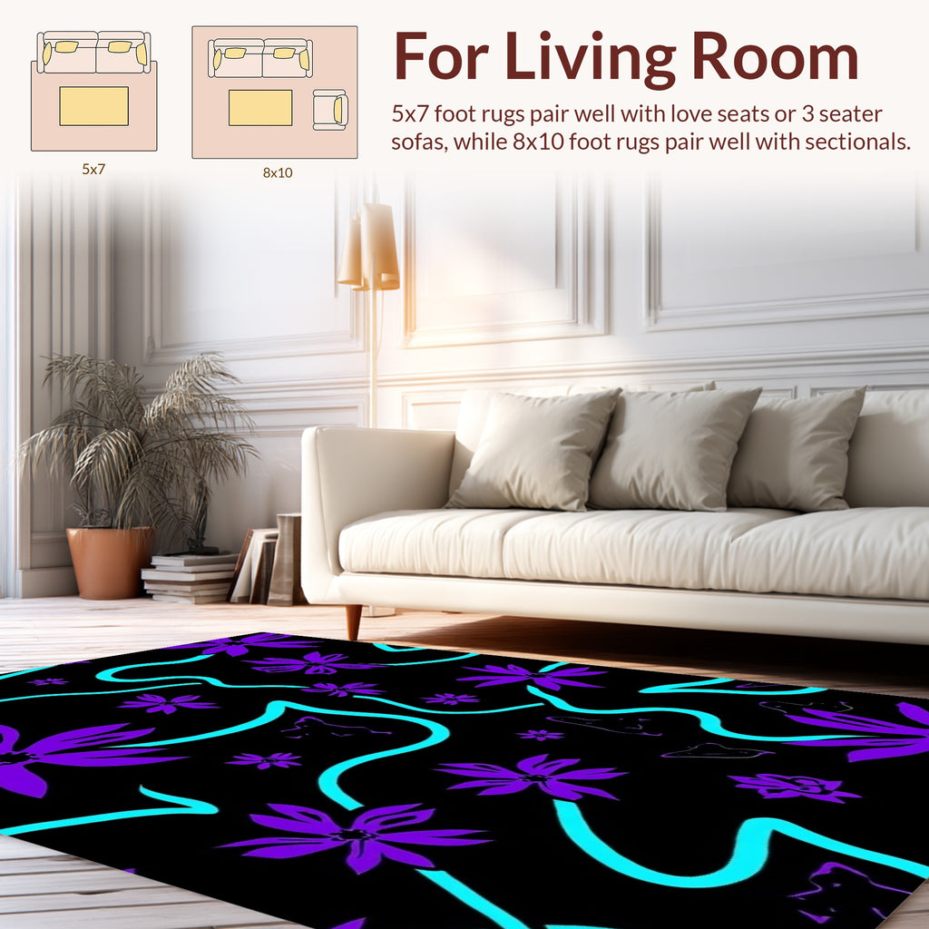 Bold Purple Floral With Teal Swirls Rug