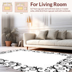 Black Floral Swirl Leaf Pattern Rug