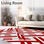 Bold Red White Interlocking Lines Rug
