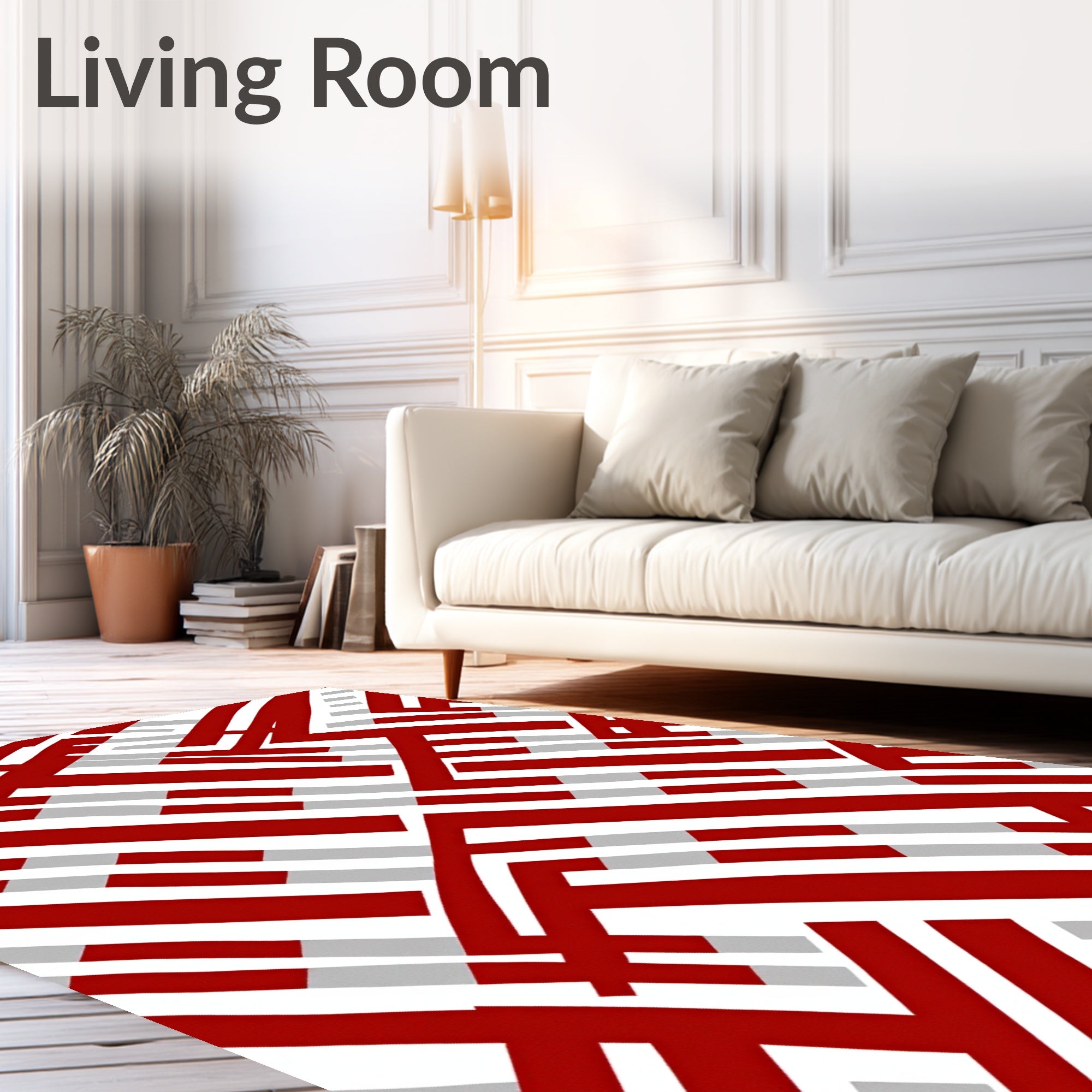 Bold Red White Interlocking Lines Rug