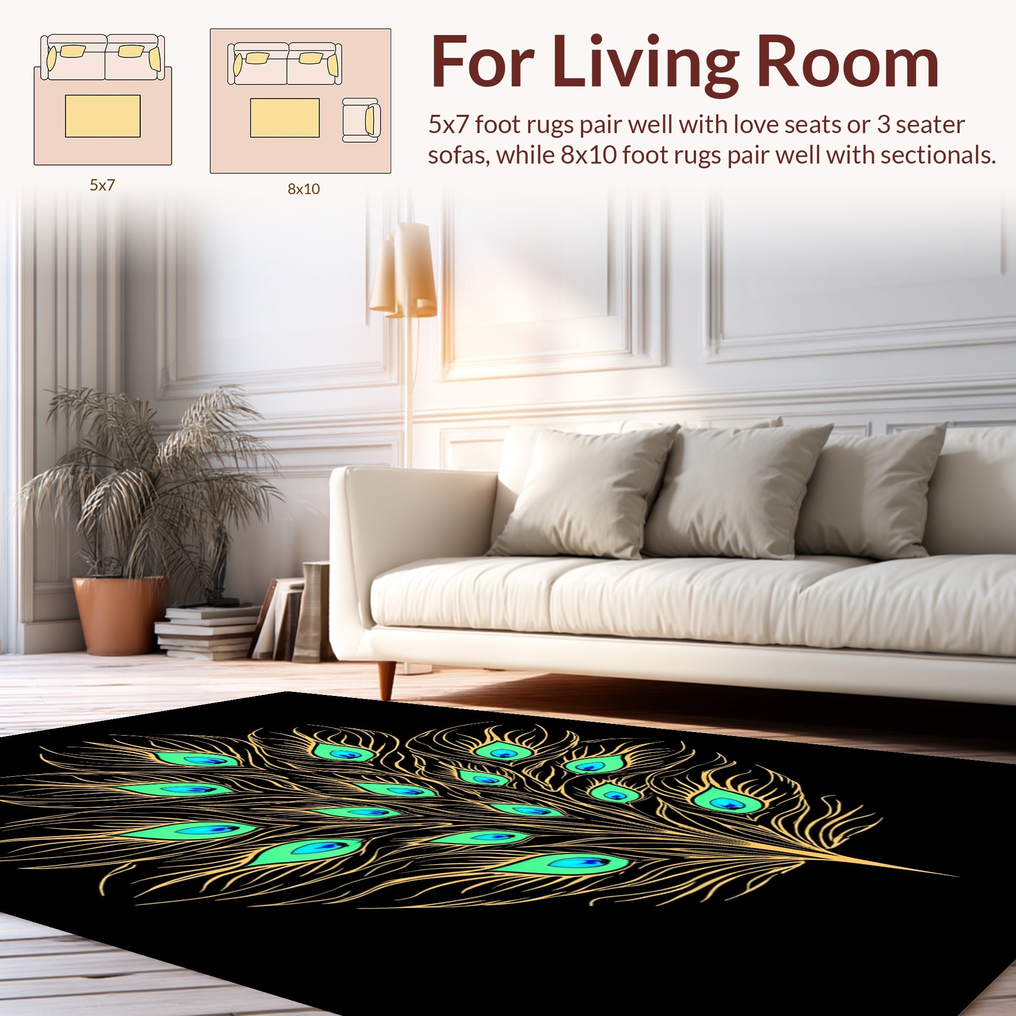 Peacock Feather Inspired Emerald Design Rug