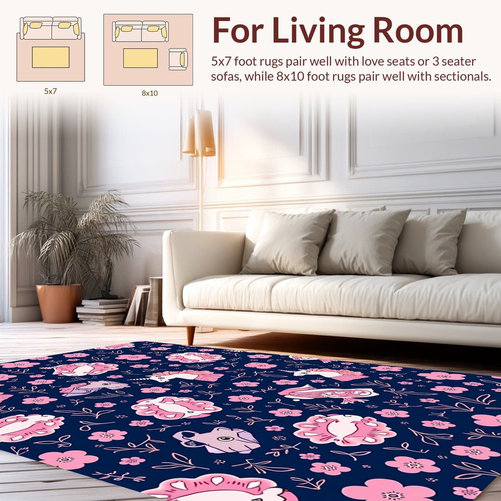Whimsical Unicorn Floral Navy Rug