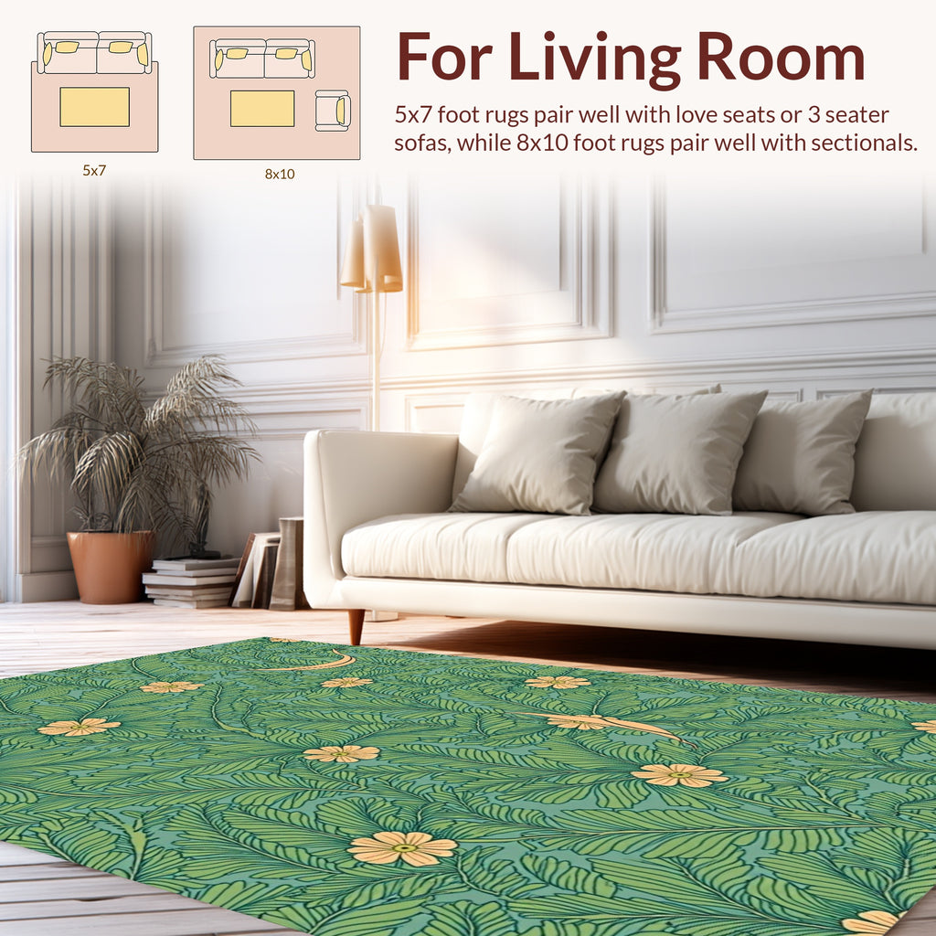 Tropical Leaf and Flower Pattern Rug
