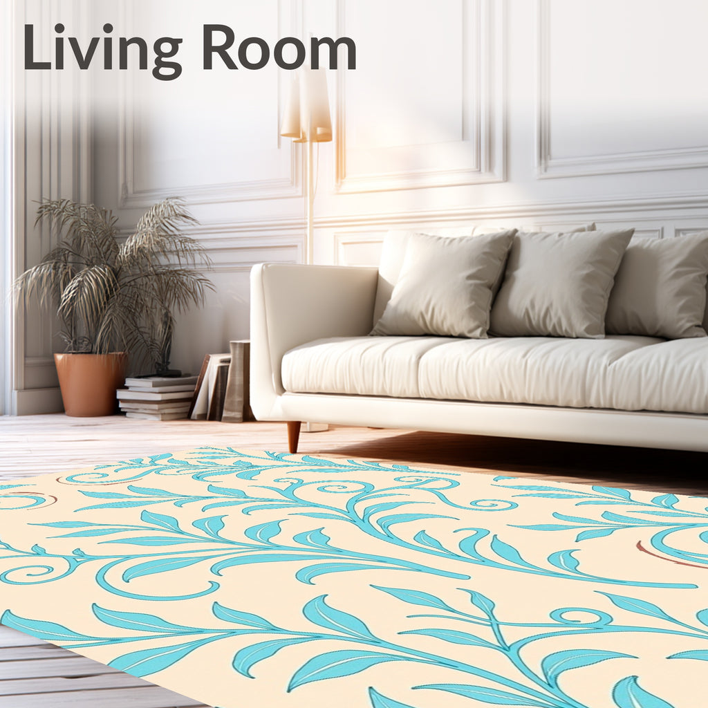 Light Peach Blue Leafy Swirl Scroll Rug