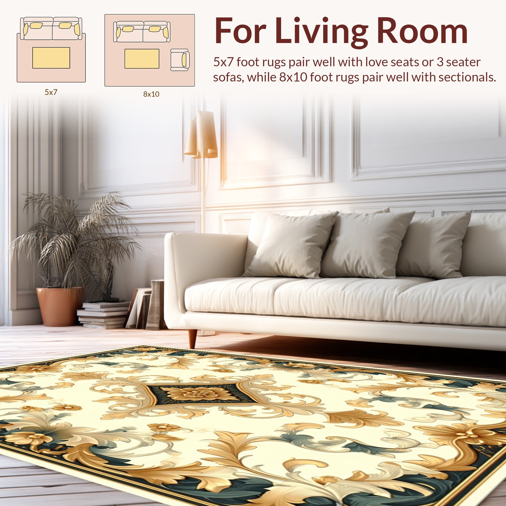 Gold And Blue Floral Medallion Design Rug
