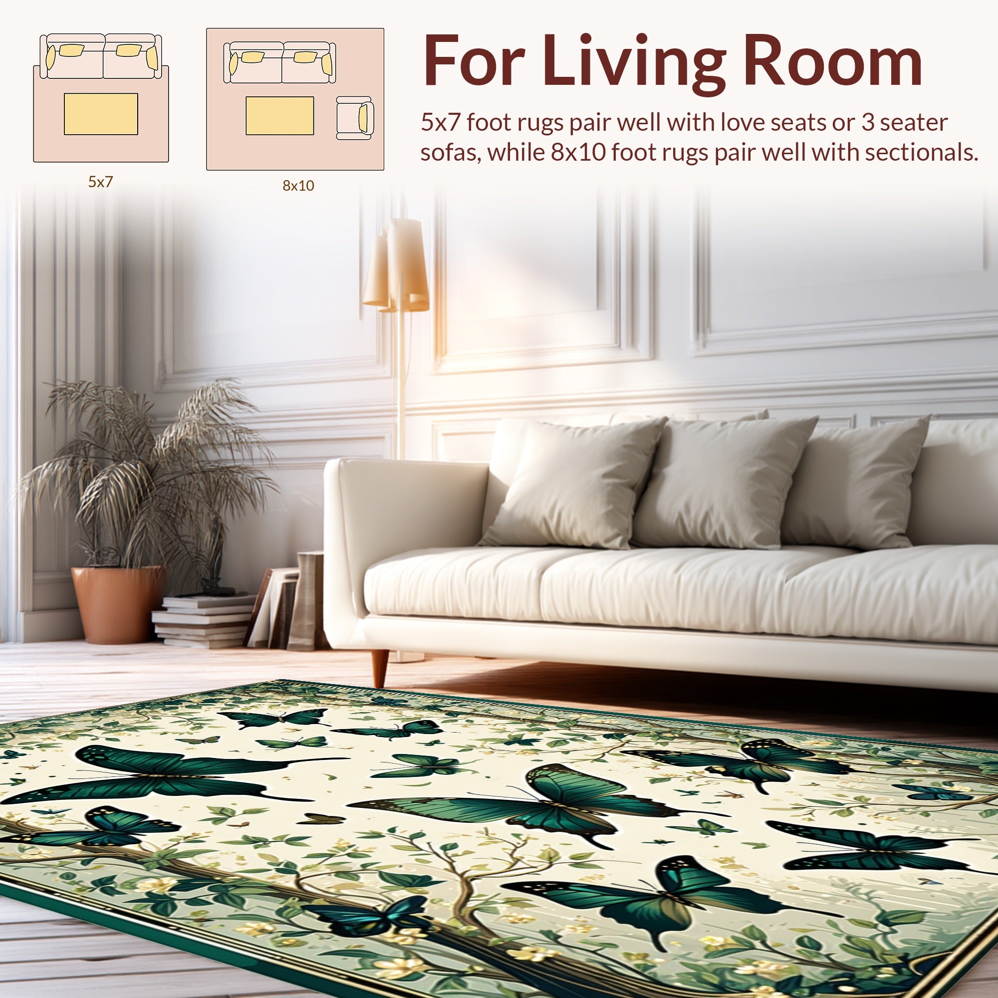 Emerald Butterflies on Verdant Branches Rug
