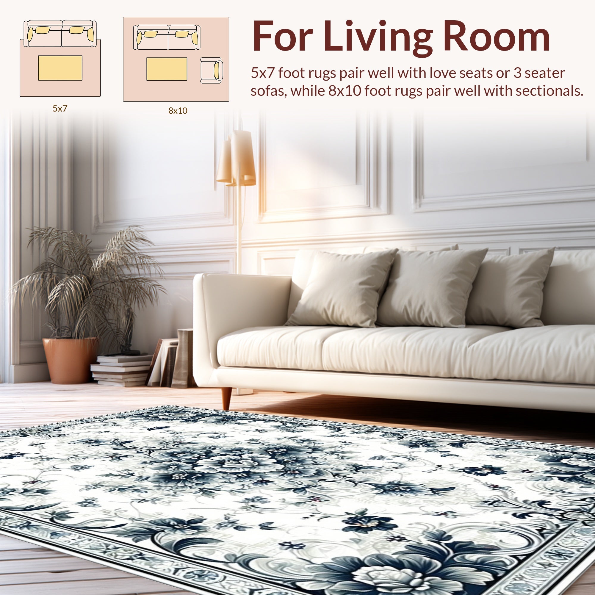 Blue Floral Vintage Inspired Area Rug