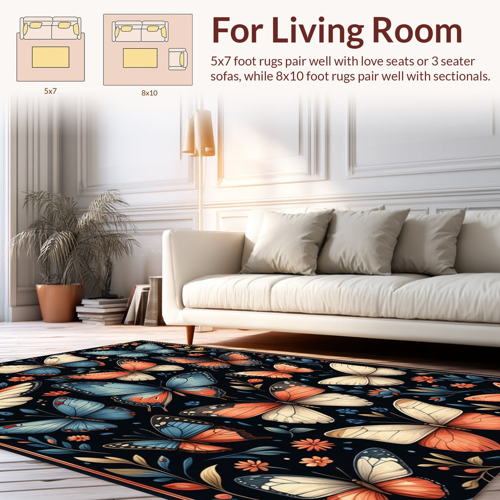 Vibrant Butterfly Floral Pattern Design Rug