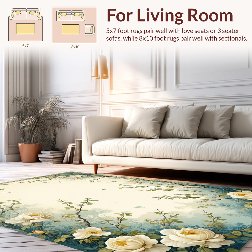 Romantic White Floral Botanical Vine Rug