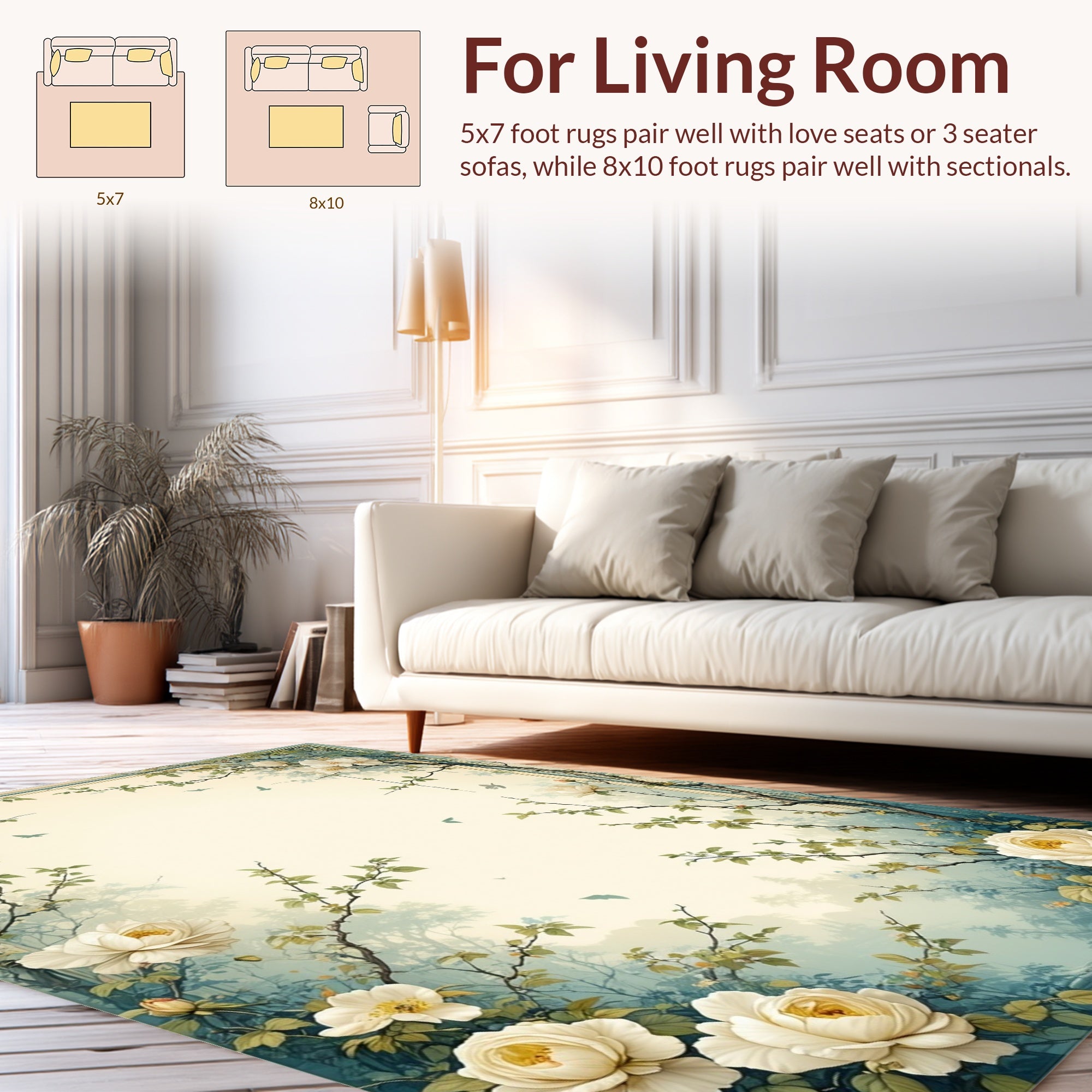 Romantic White Floral Botanical Vine Rug