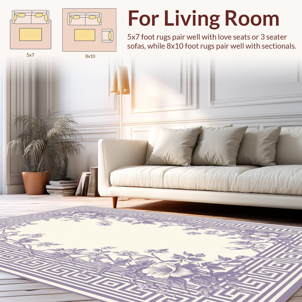 Floral Wreath With Geometric Border Rug